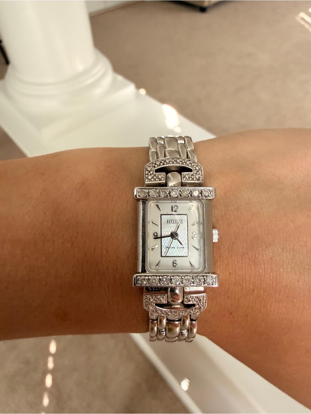 Silver Diamonds Accent Ladies Bracelet Watch
